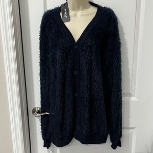 Incerun UNISEX Nash Men's Fuzzy Navy V Cardigan  SZ3X Runs Small NWT